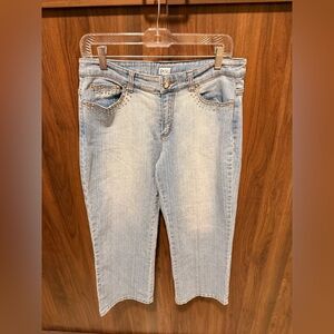 Cache Rhinestone Embellished Crop Jeans, Size 12